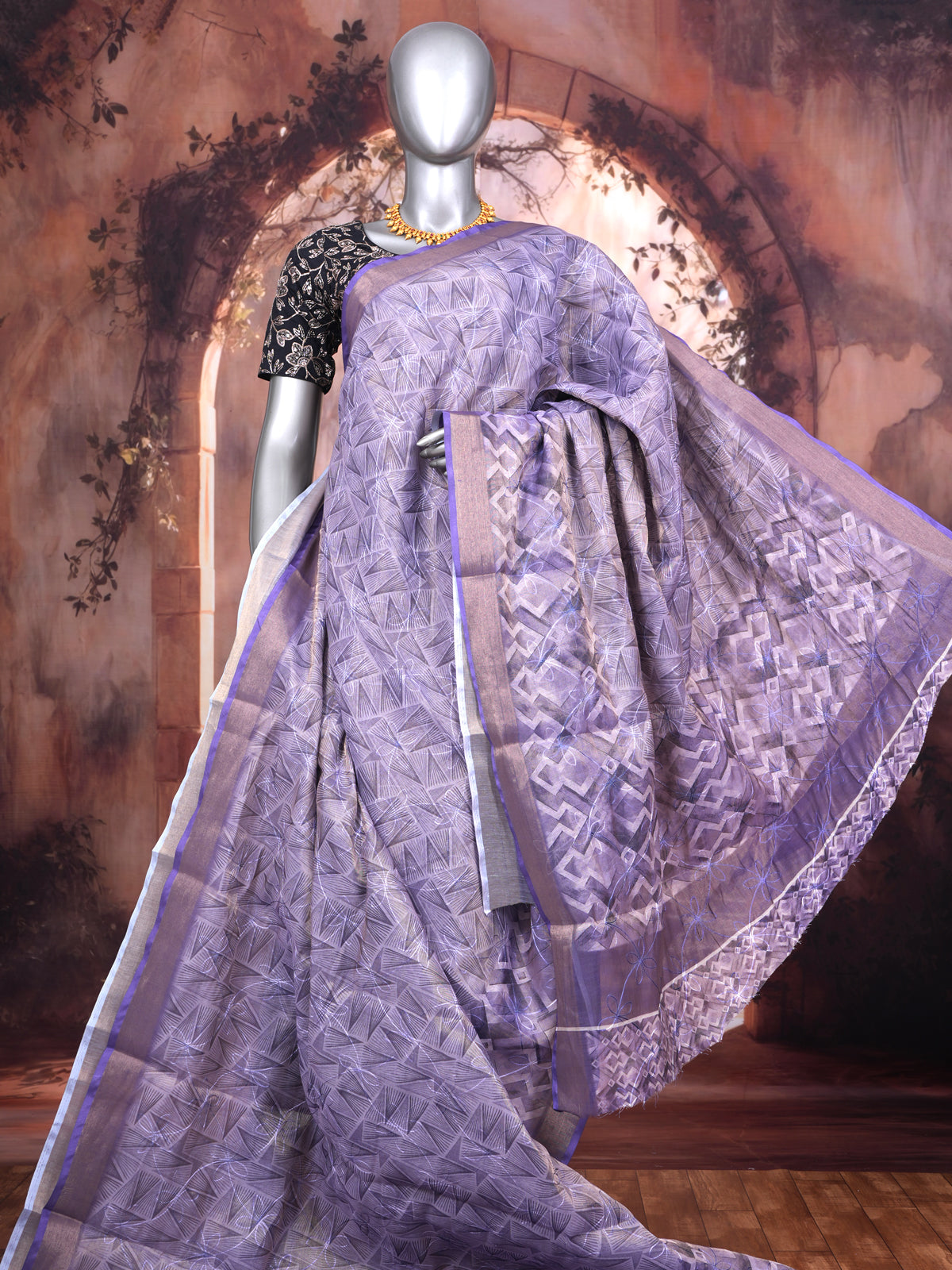 Lavender with Purple - Linen Cotton Saree