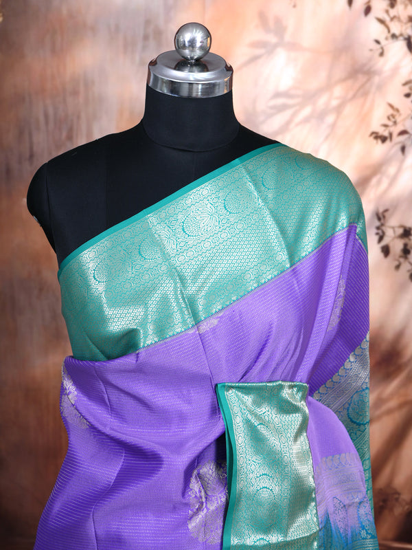 Lavender Purple with Sea Green Kanchipuram Fancy Silk Saree