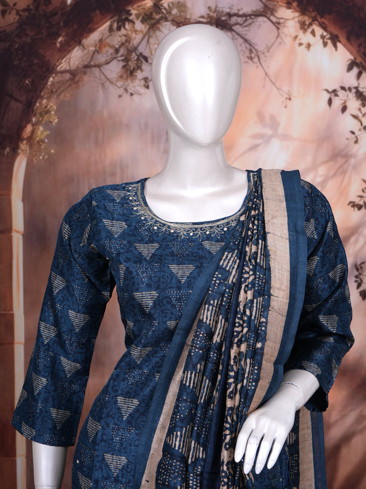 Indigo Blue with Beige Ready Made Salwar Suit