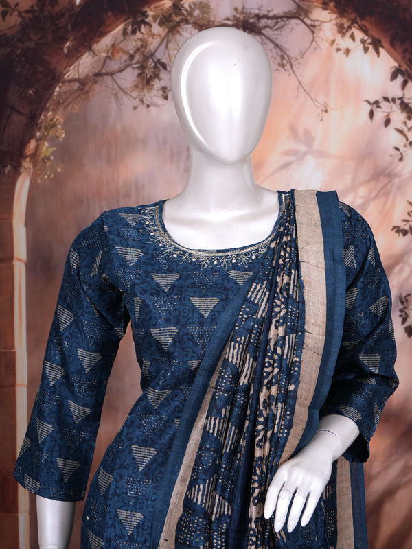 Indigo Blue with Beige Ready Made Salwar Suit