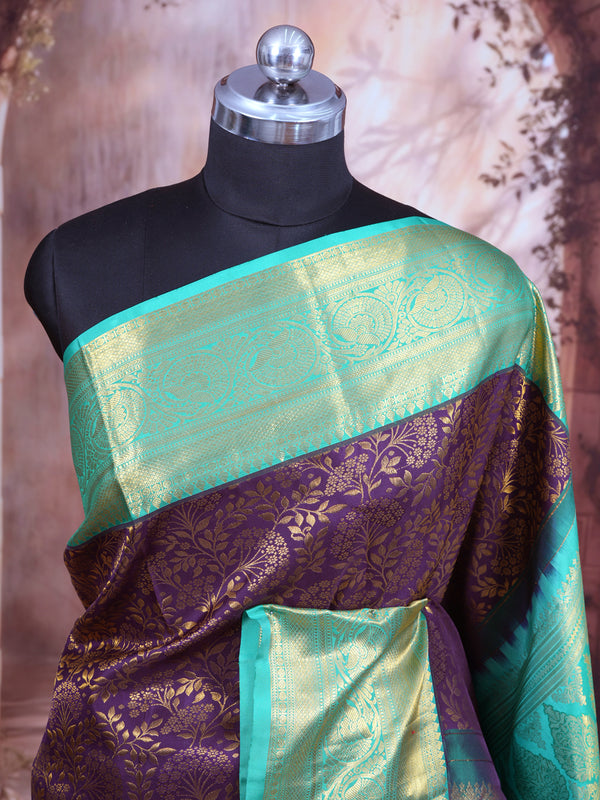 Exquisite Royal Purple and Mint Green Kanjivaram Silk Saree