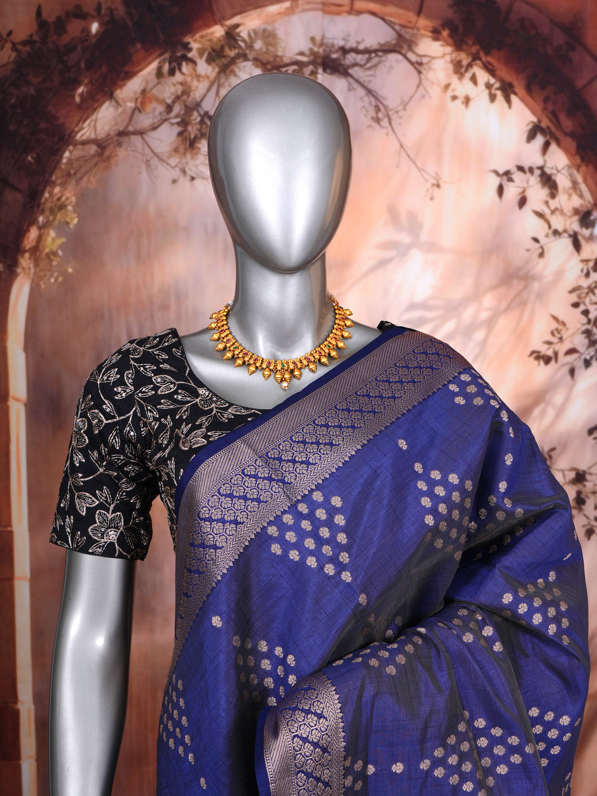 Royal Blue with Antique Silver Pallu - Semi Tussar Saree