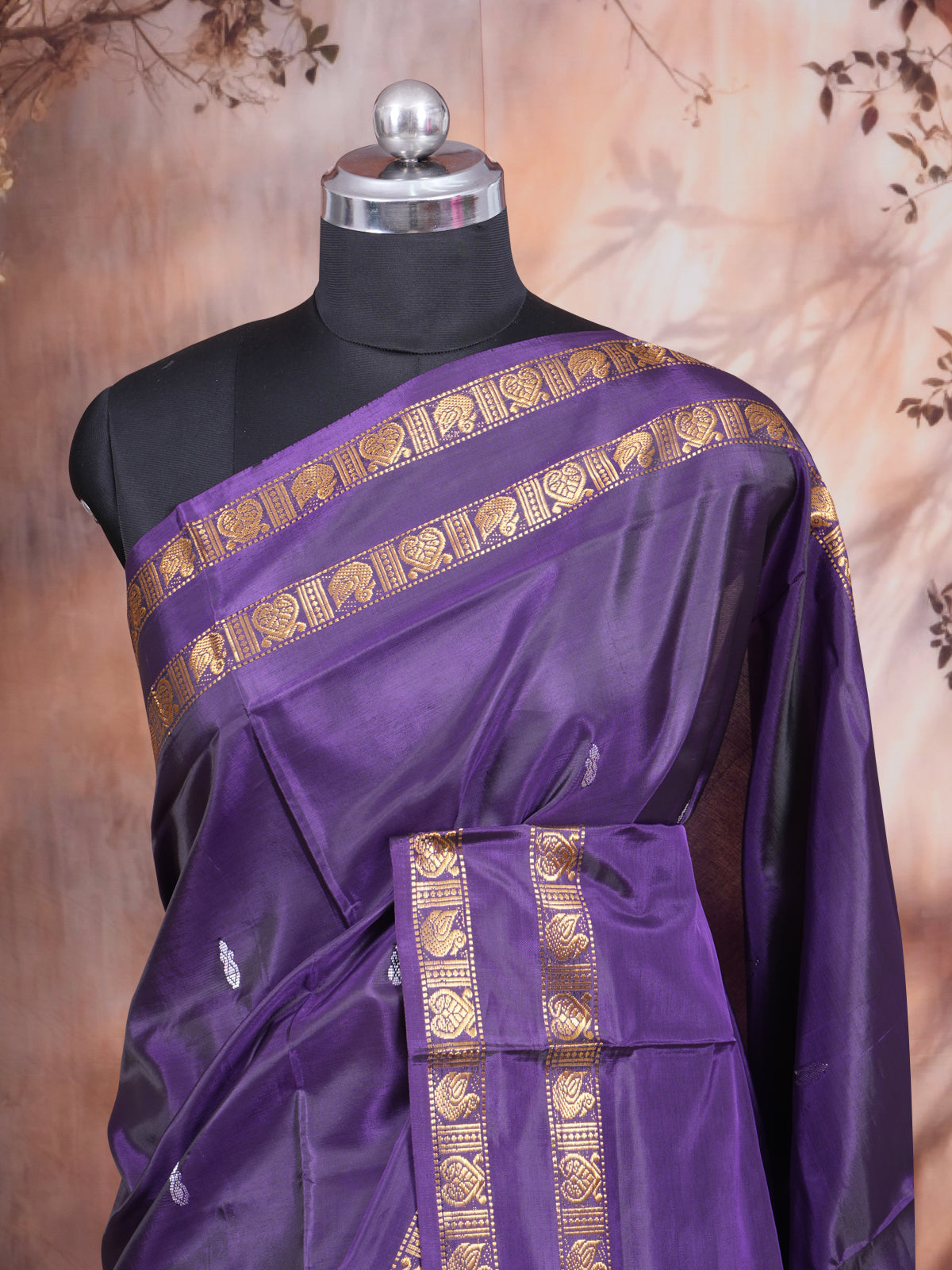 Dark Voilet With Golden Yellow Semi Silk Saree