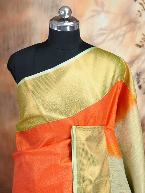 Tangerine Orange with Pastel Green Kanchipuram Fancy Silk Saree