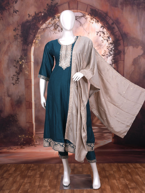 Teal Blue with Beige Ready Made Salwar Suit