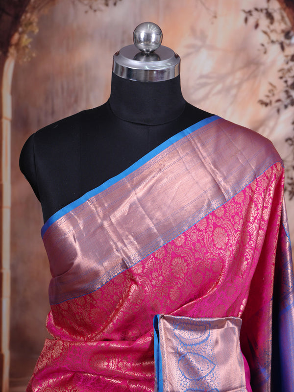 Rani Pink and Sky Blue Kanchipuram Silk Saree