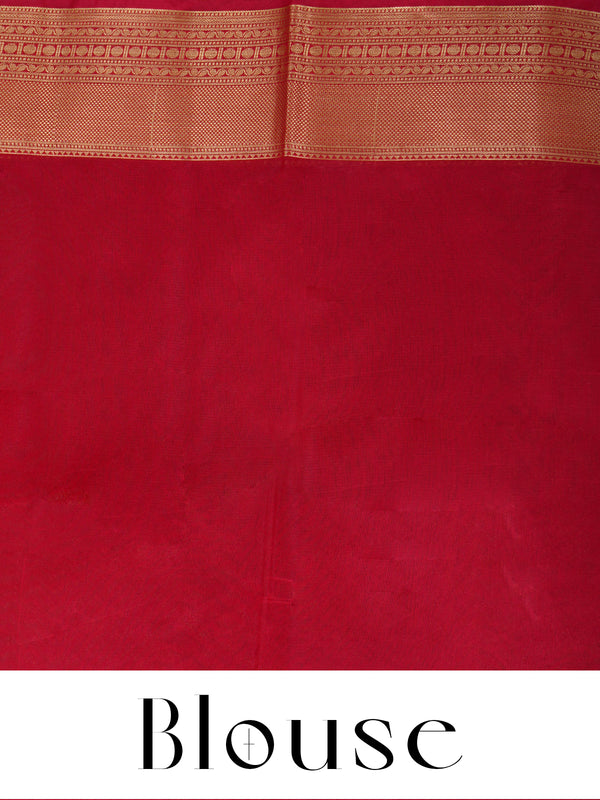 Aqua Blue and Crimson Red Silk Cotton Saree