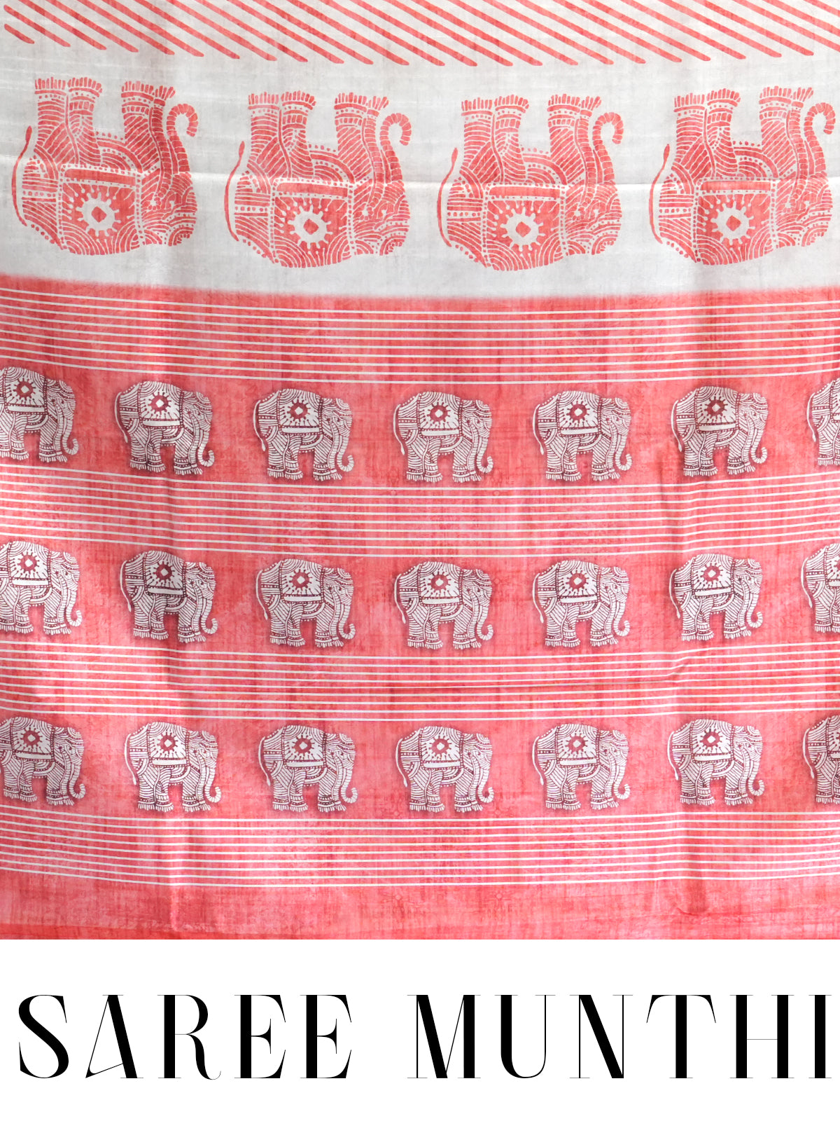White with Red Pallu - Semi Tussar Saree