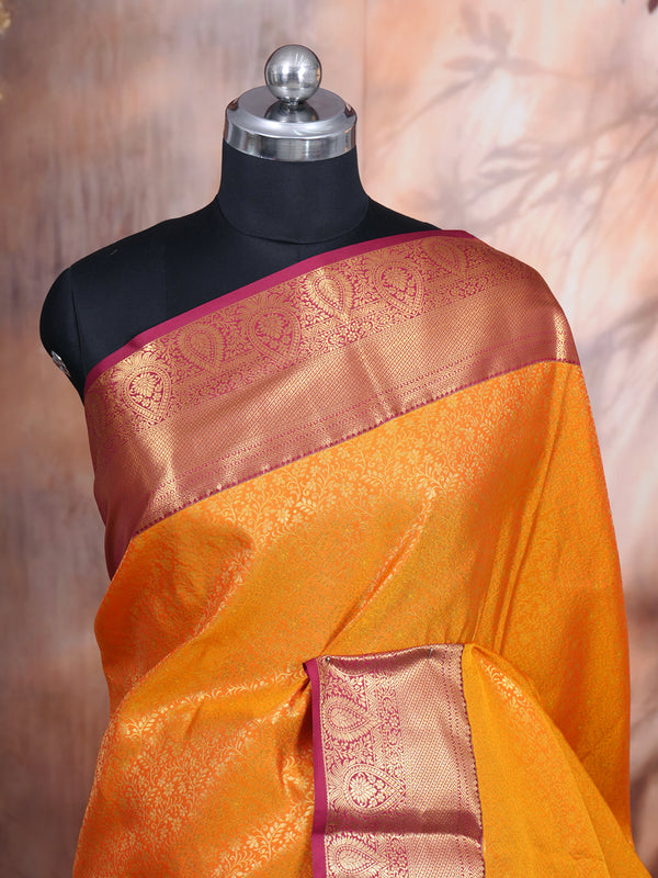 Vibrant Mustard and Maroon Kanchipuram Fancy Silk Saree