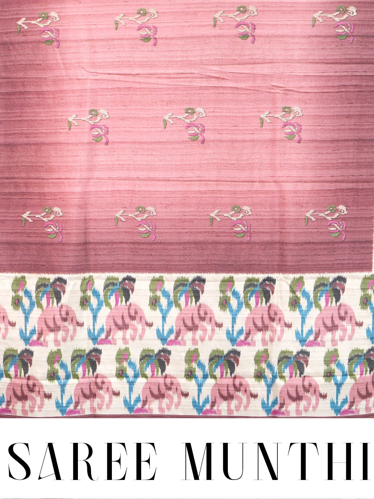 Mauve Pink with Off-White Elephant Motifs - Semi Tussar Saree