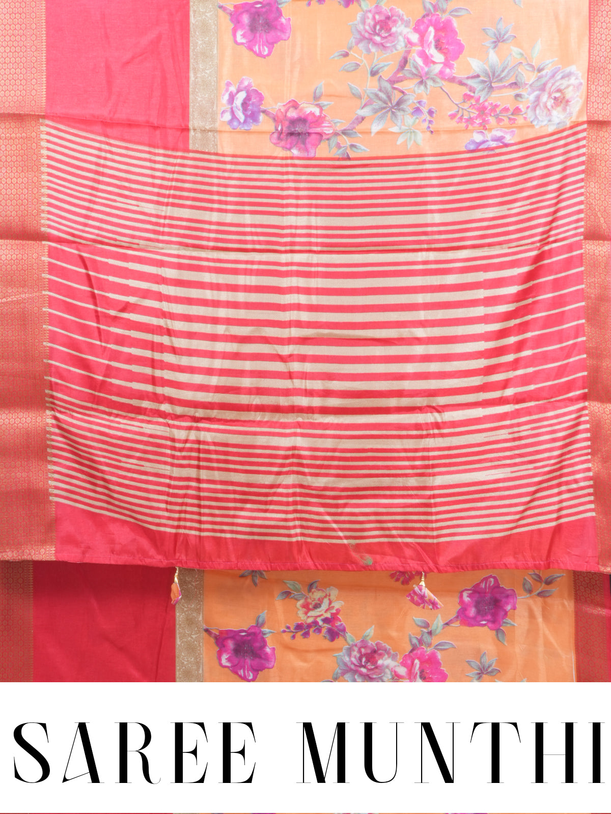 Orange with Pink Saree - Semi Raw Silk Saree