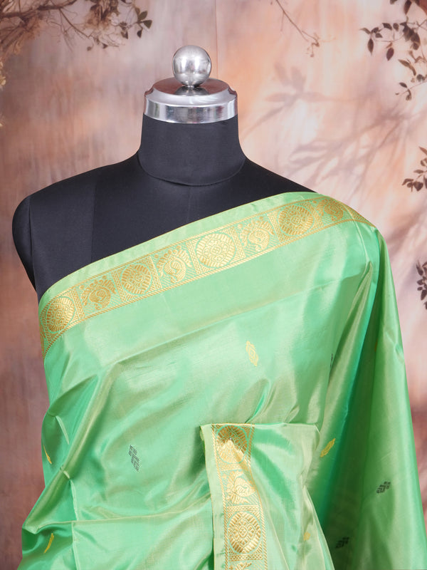 Parrot Green With Purple Semi Silk Saree