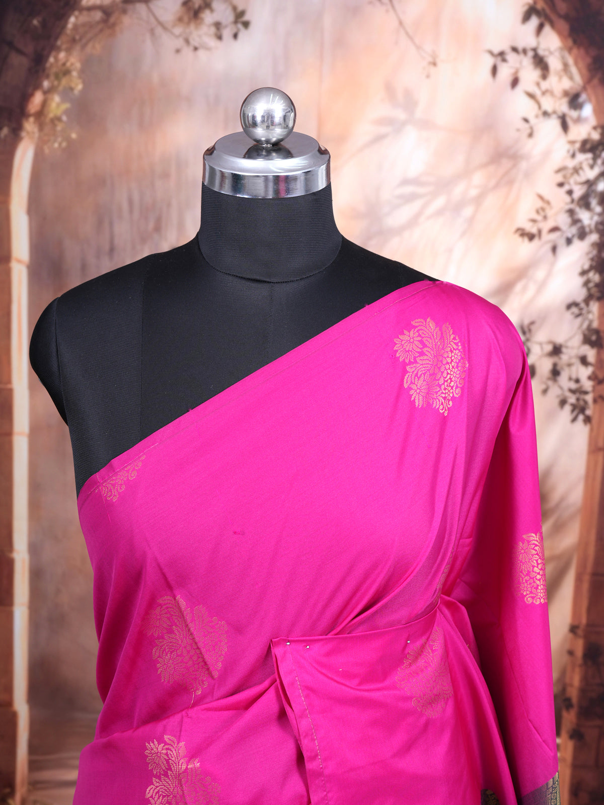 Rani Pink with Green Semi Silk Saree