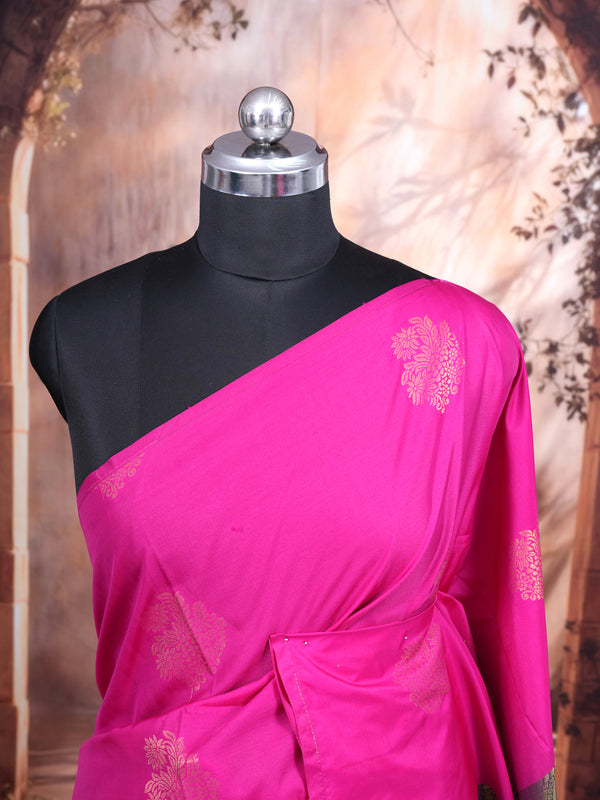 Rani Pink with Green Semi Silk Saree