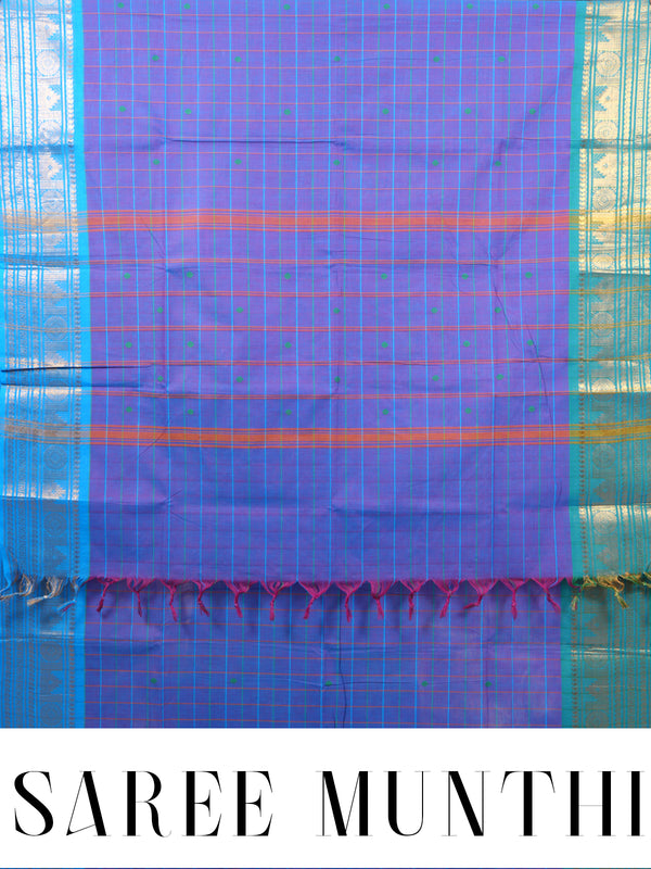 Dual-Tone Purple and Sky Blue Chettinad Cotton Saree