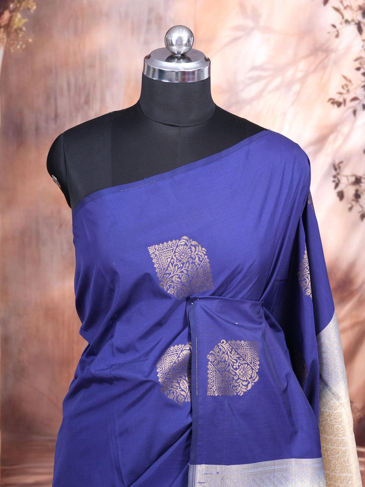 Royal Blue with Sandle Semi Silk Saree