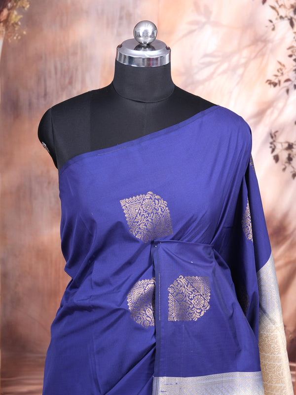 Royal Blue with Sandle Semi Silk Saree