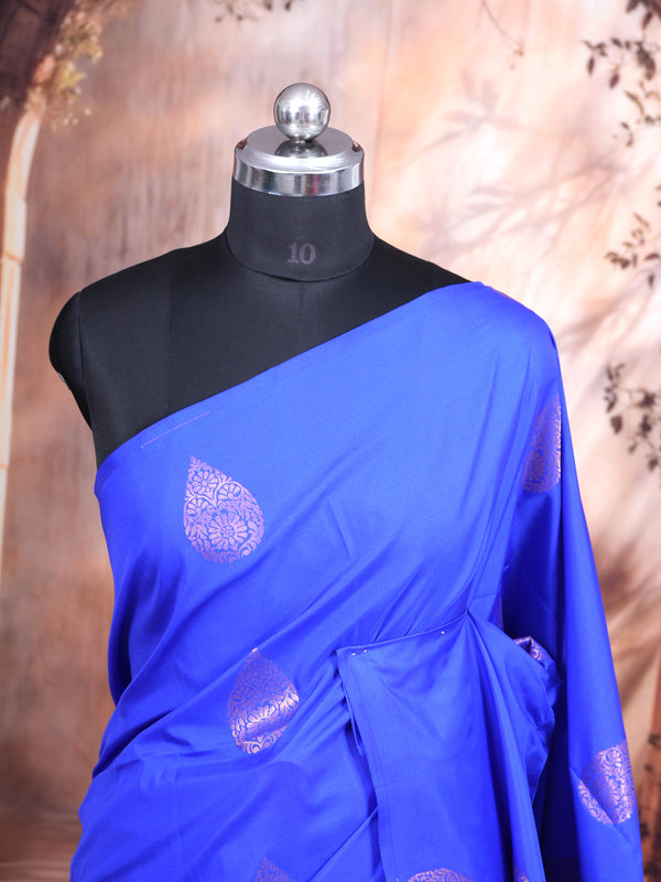 Pepsi - Blue with Rani Pink Semi Silk Saree
