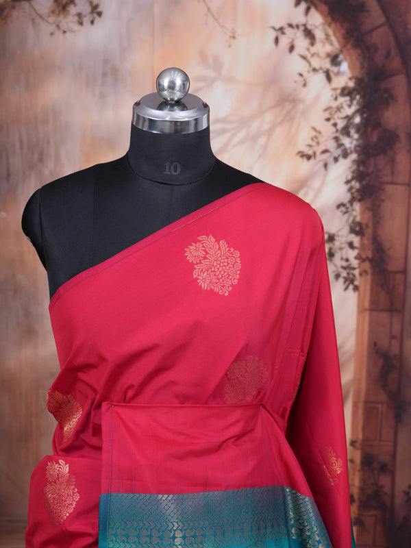 Rani Pink with Rama Green Semi Silk Saree