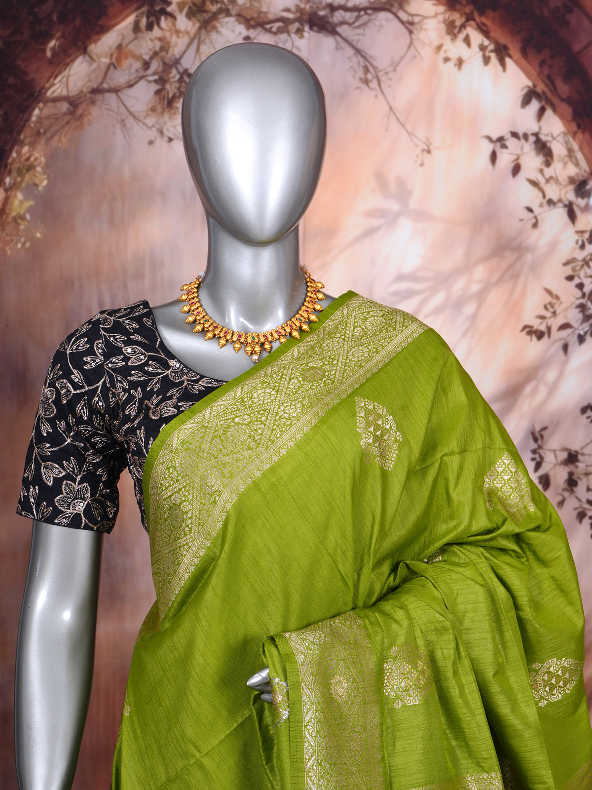 Lime Green with Gold - Semi Tussar Saree