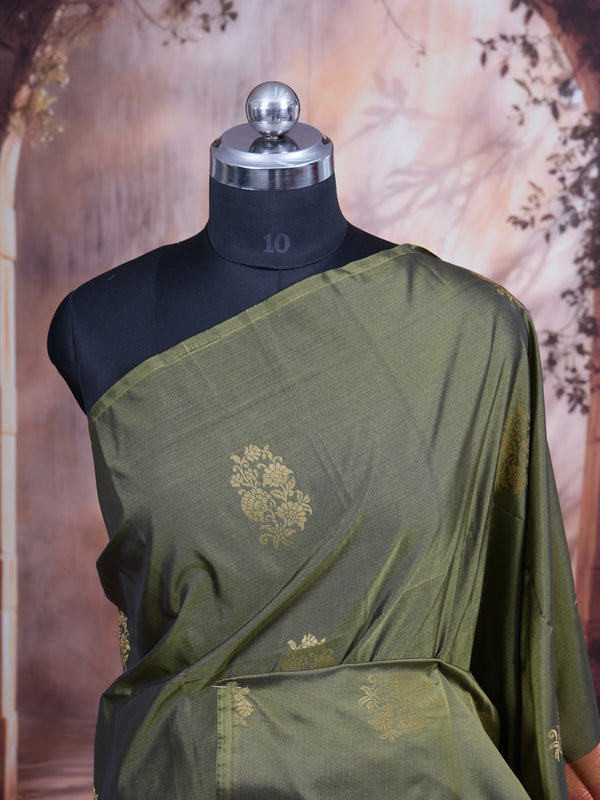 Mehendi Green With Pink Semi Silk Saree