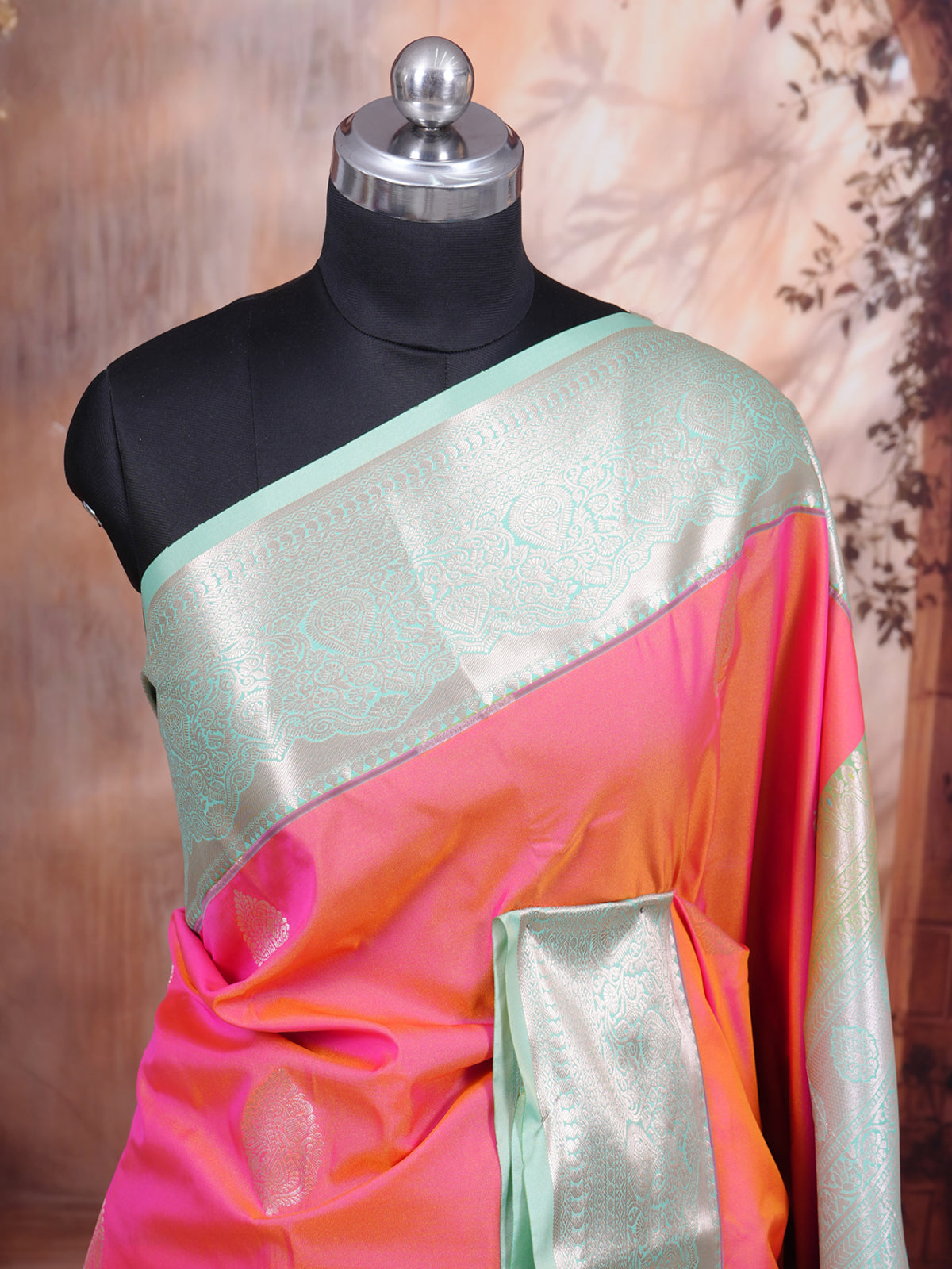 Pink with Pastel Green Kanchipuram Fancy Silk Saree