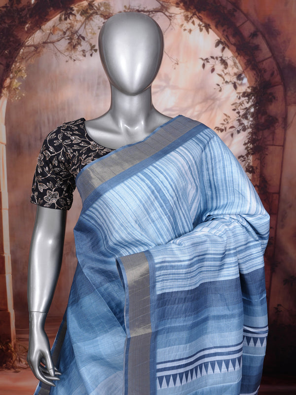 Light Blue and Dark Blue Dola Silk Saree