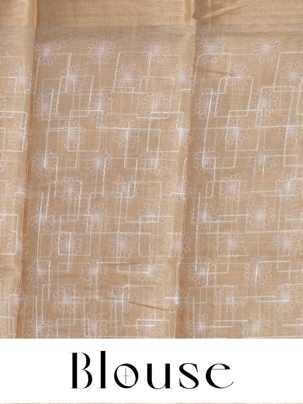 Beige with Multicolor Pallu - Linen Cotton Saree