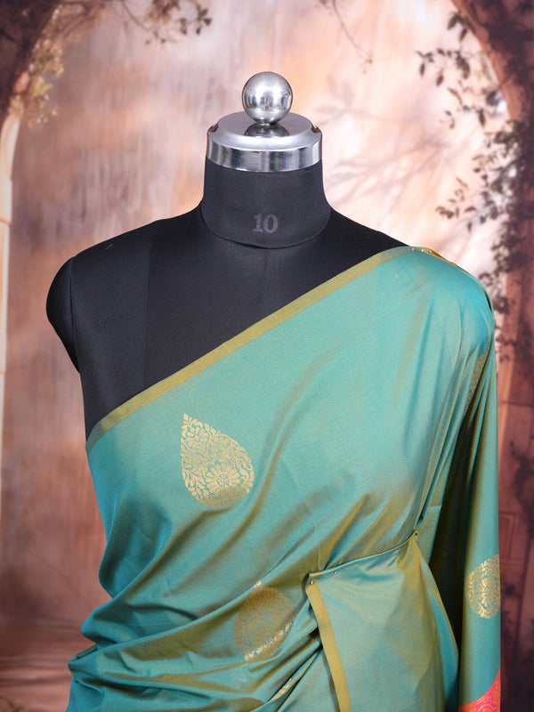 Sea Green with Rani Pink Semi Silk Saree