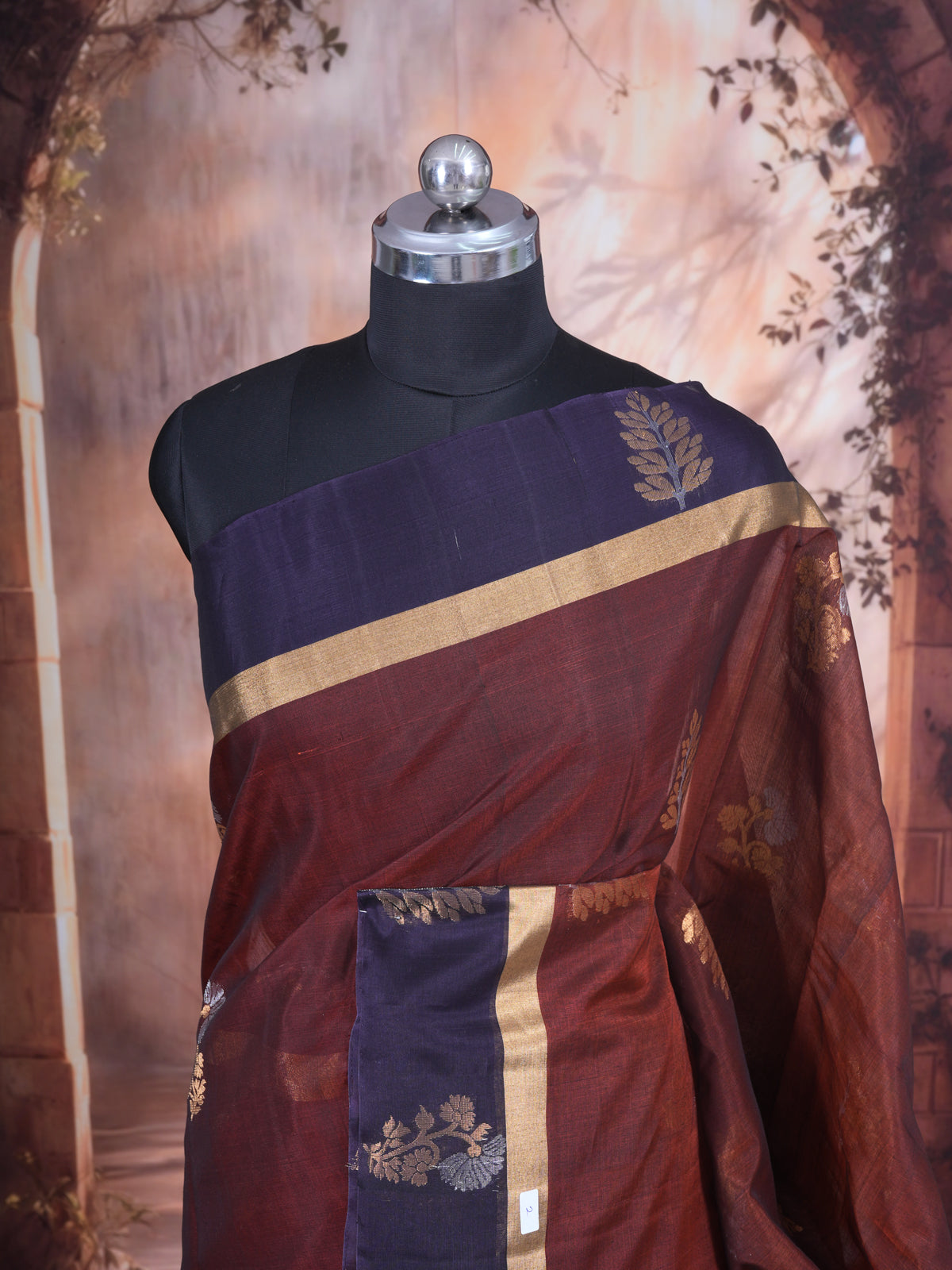 Maroon with Navy Blue - Pure Silk Cotton Saree