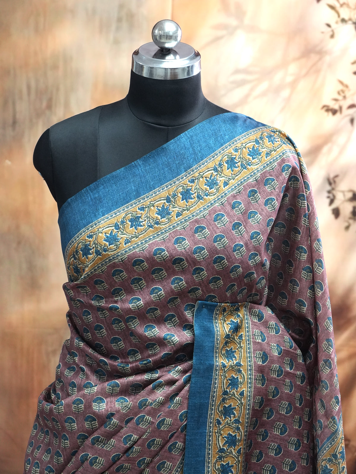 Mauve with Teal Blue - Semi Tussar Saree