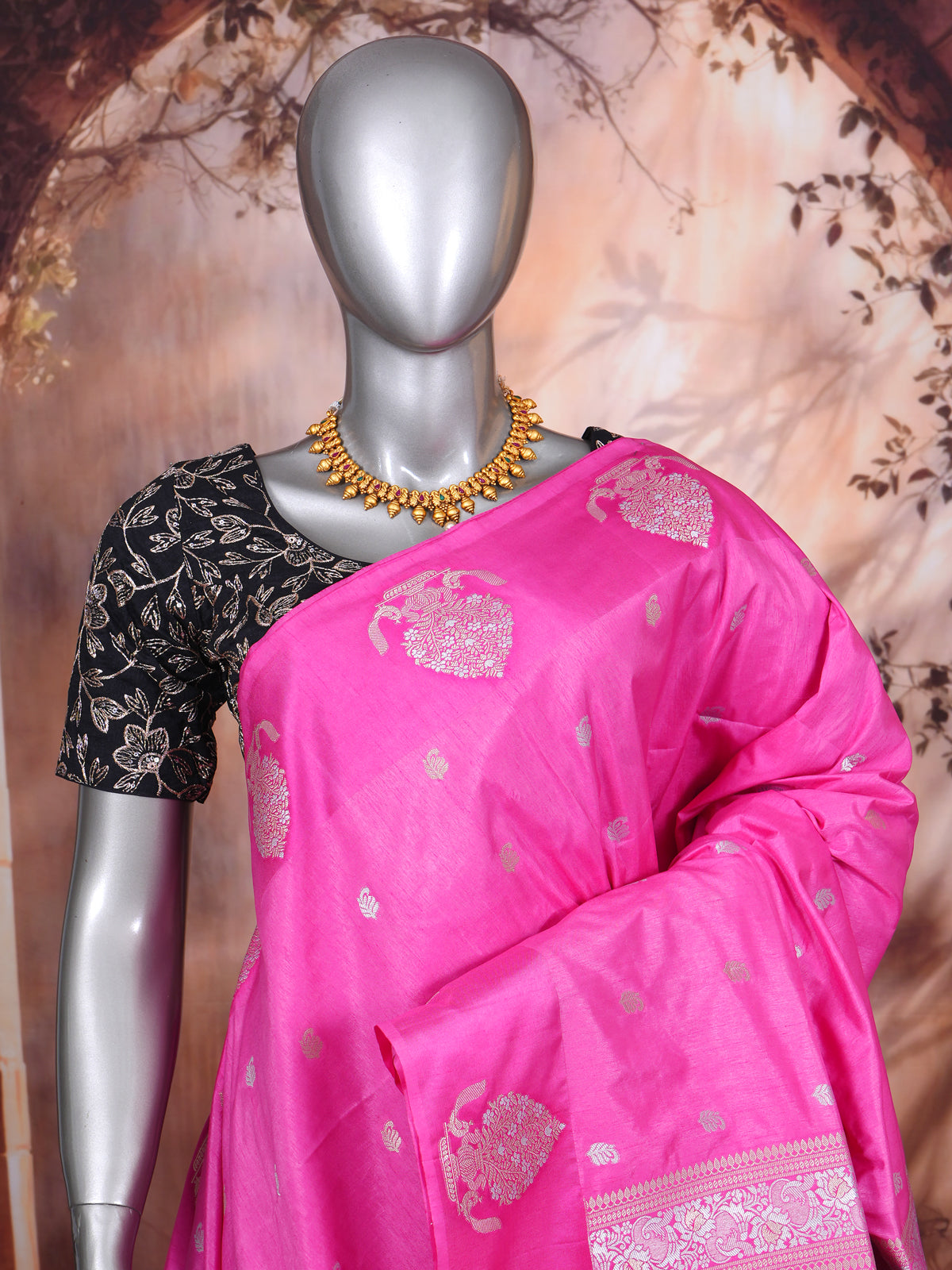 Pink with Silver Zari - Semi Tussar Saree