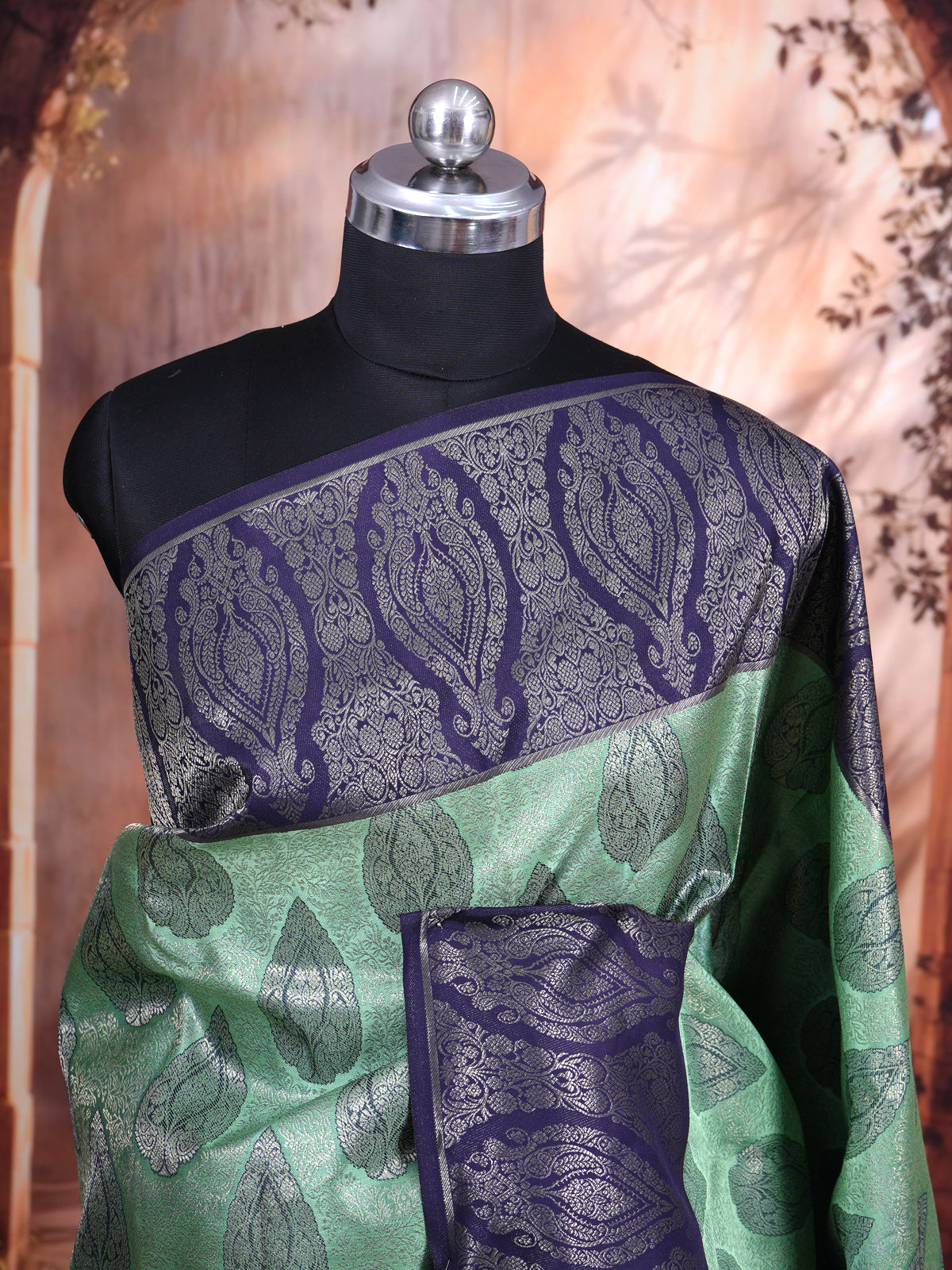 Sage Green and Deep Indigo Kanchipuram Silk Saree