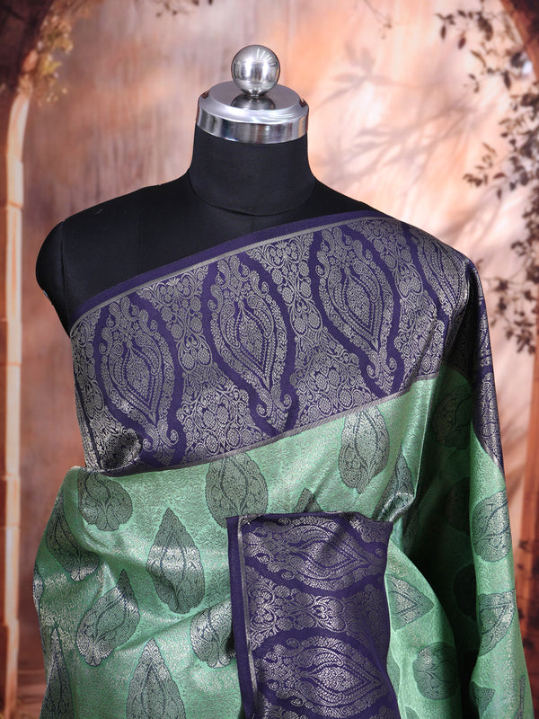 Sage Green and Deep Indigo Kanchipuram Silk Saree