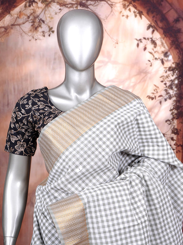 Grey and Off-White Chettinad Cotton Saree