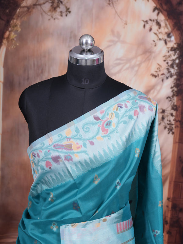 Peacock Blue Semi Silk Saree