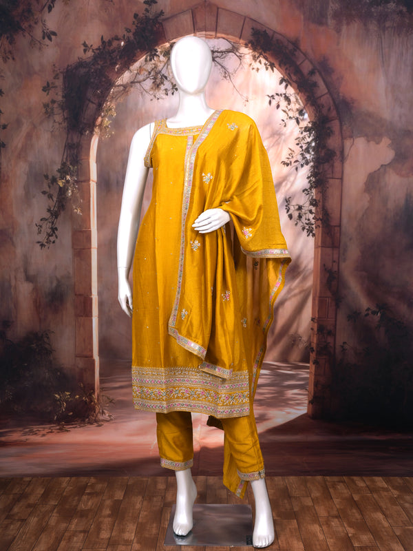 Mustard Yellow with Silver Ready Made Salwar Suit