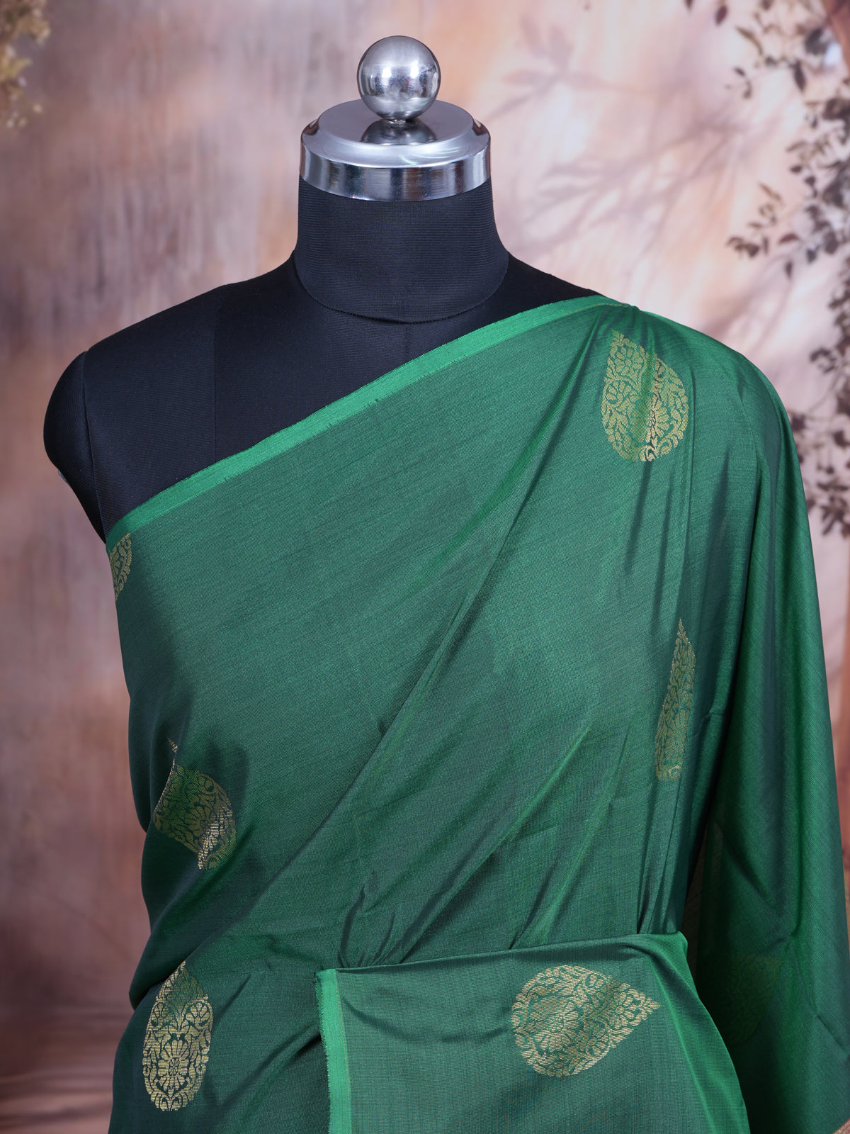 Dark Green With Pink  Semi Silk Saree