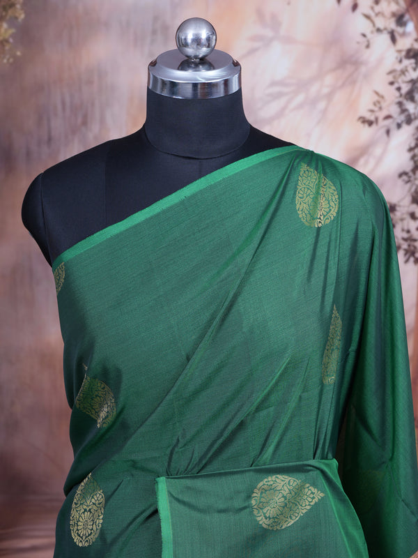 Dark Green With Pink  Semi Silk Saree