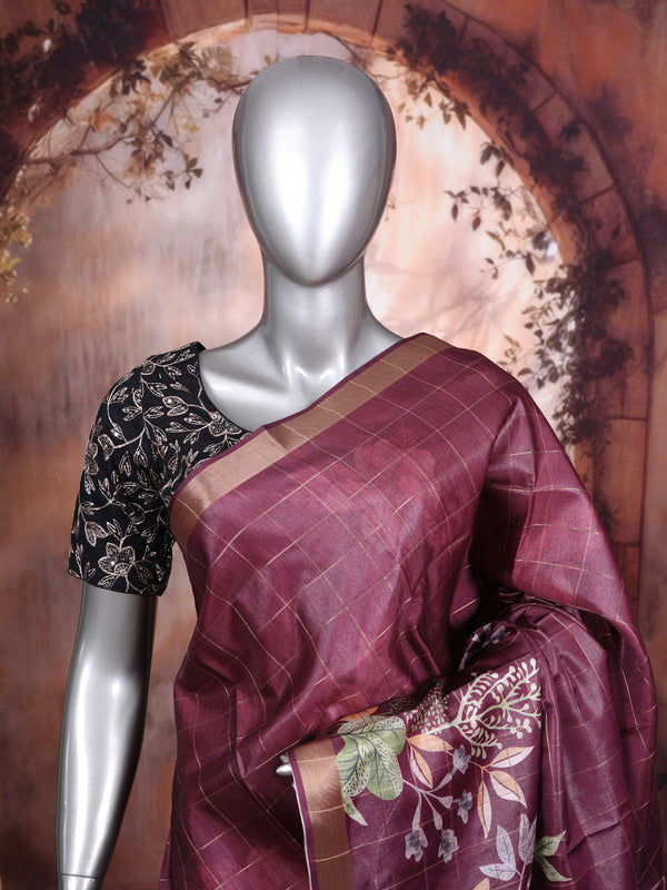 Wine Purple Dola Silk Saree