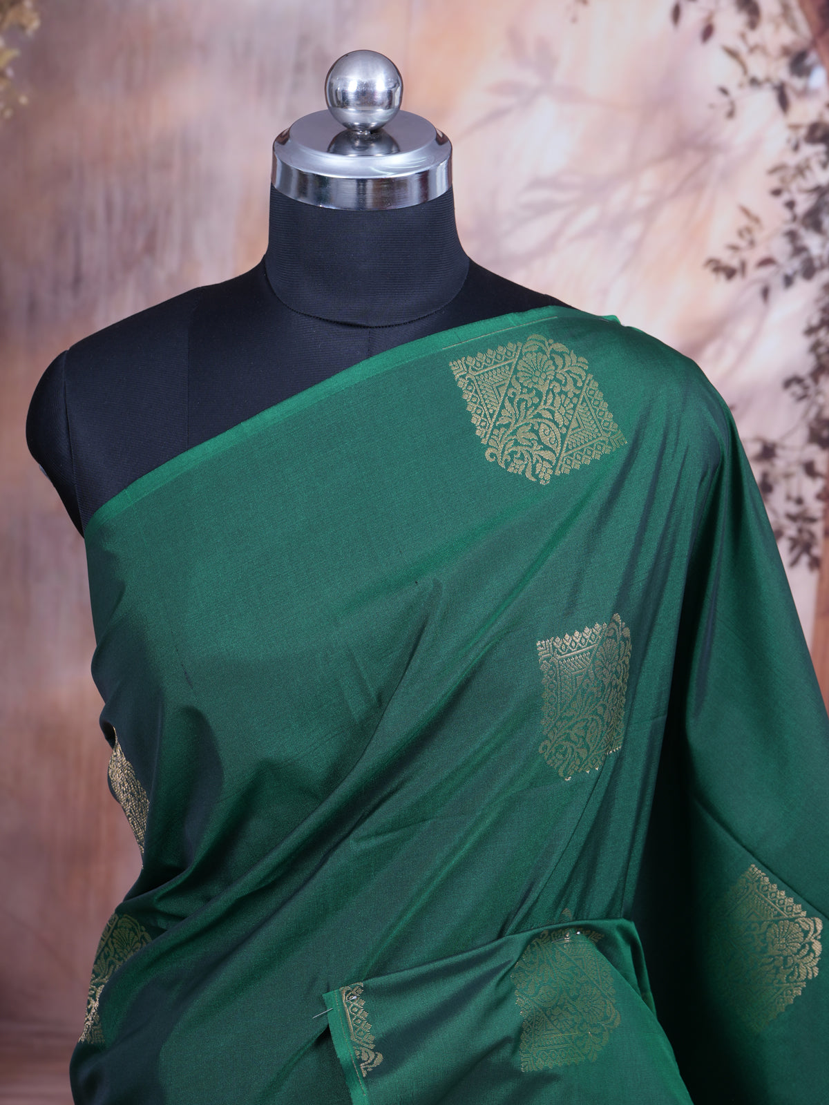 Dark Green With Pink Semi Silk Saree