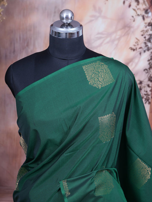 Dark Green With Pink Semi Silk Saree