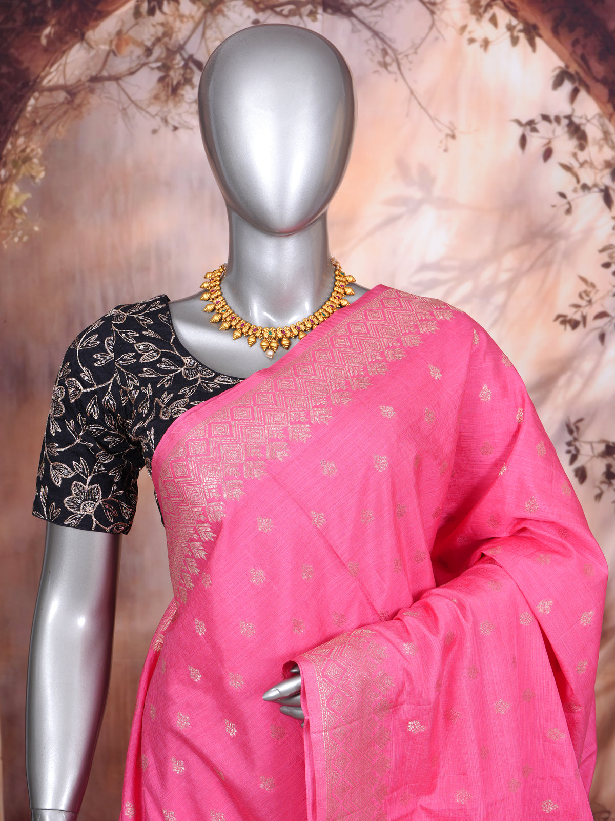 Pink with Gold Zari- Semi Tussar Saree