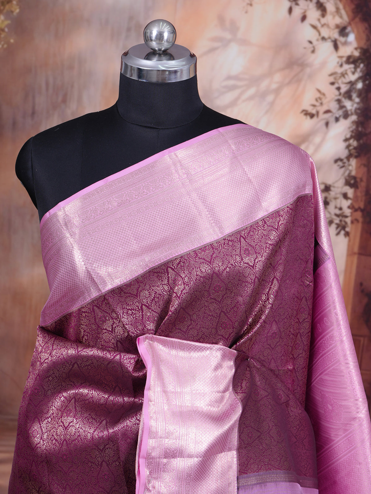 Alluring Wine Purple and Pastel Pink Kanjivaram Silk Saree