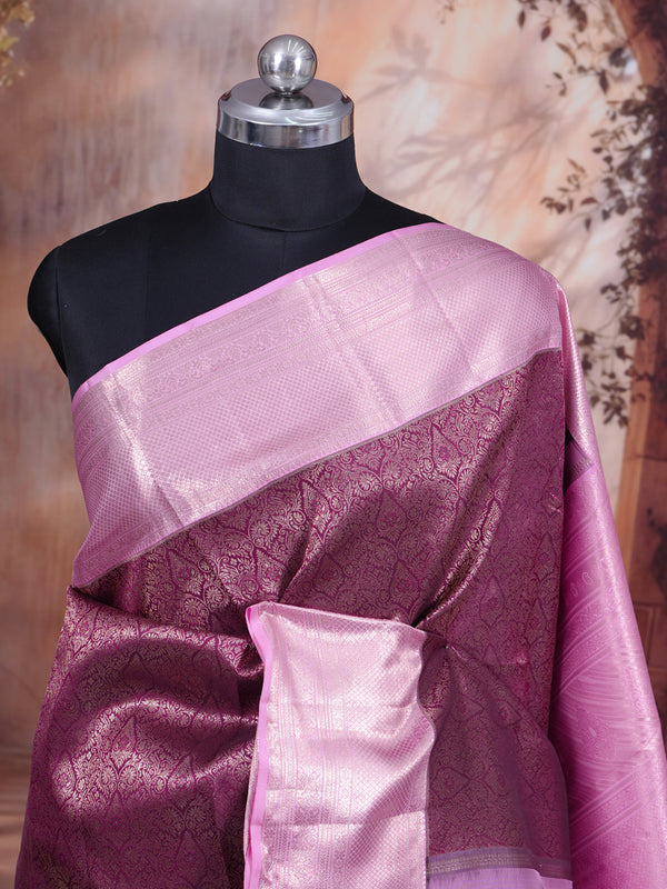 Alluring Wine Purple and Pastel Pink Kanjivaram Silk Saree