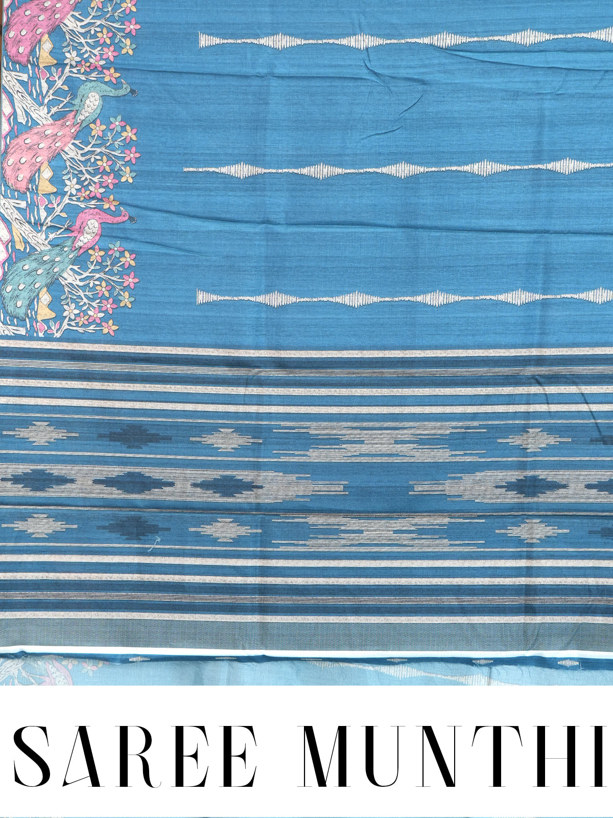 Steel Blue With  Multi-Color Accents - Semi Tussar Saree