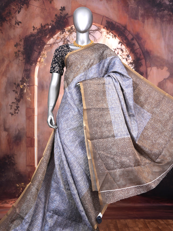 Grey with Brown Pallu - Linen Cotton Saree