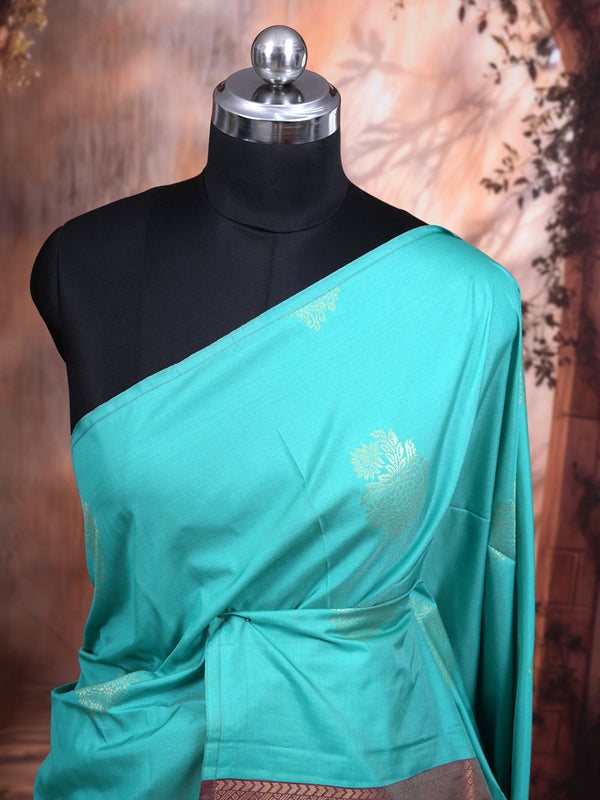 Sea Green With Maroon Semi Silk Saree