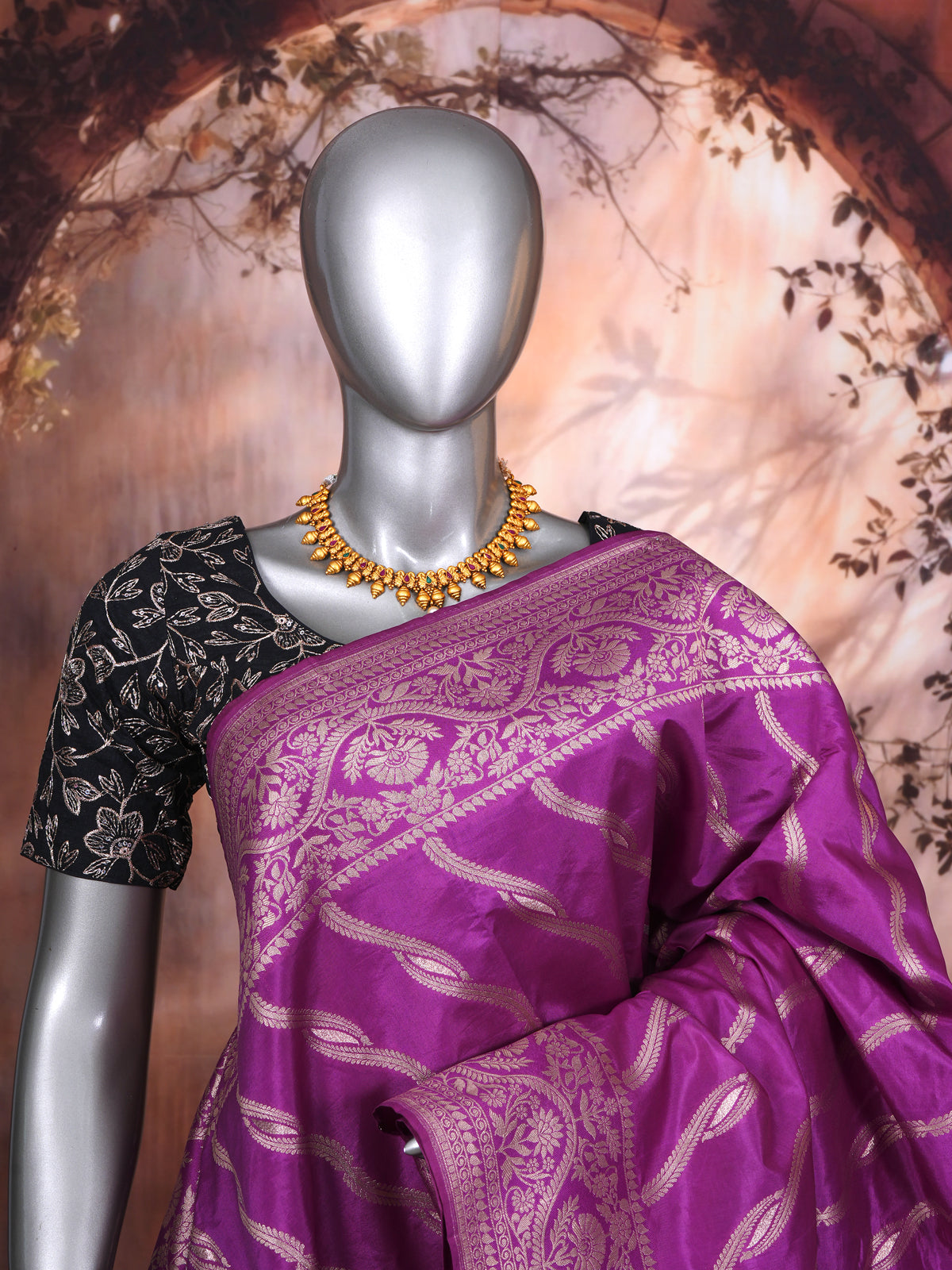 Magenta Purple with Matte Gold - Semi Tussar Saree
