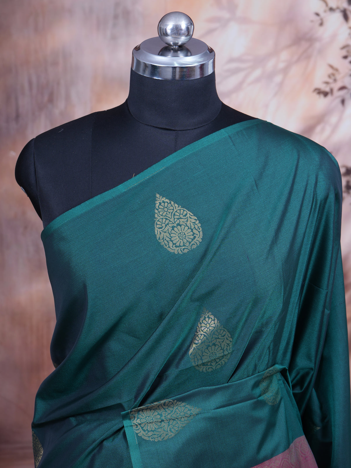Teal Green With Pink Semi Silk Saree